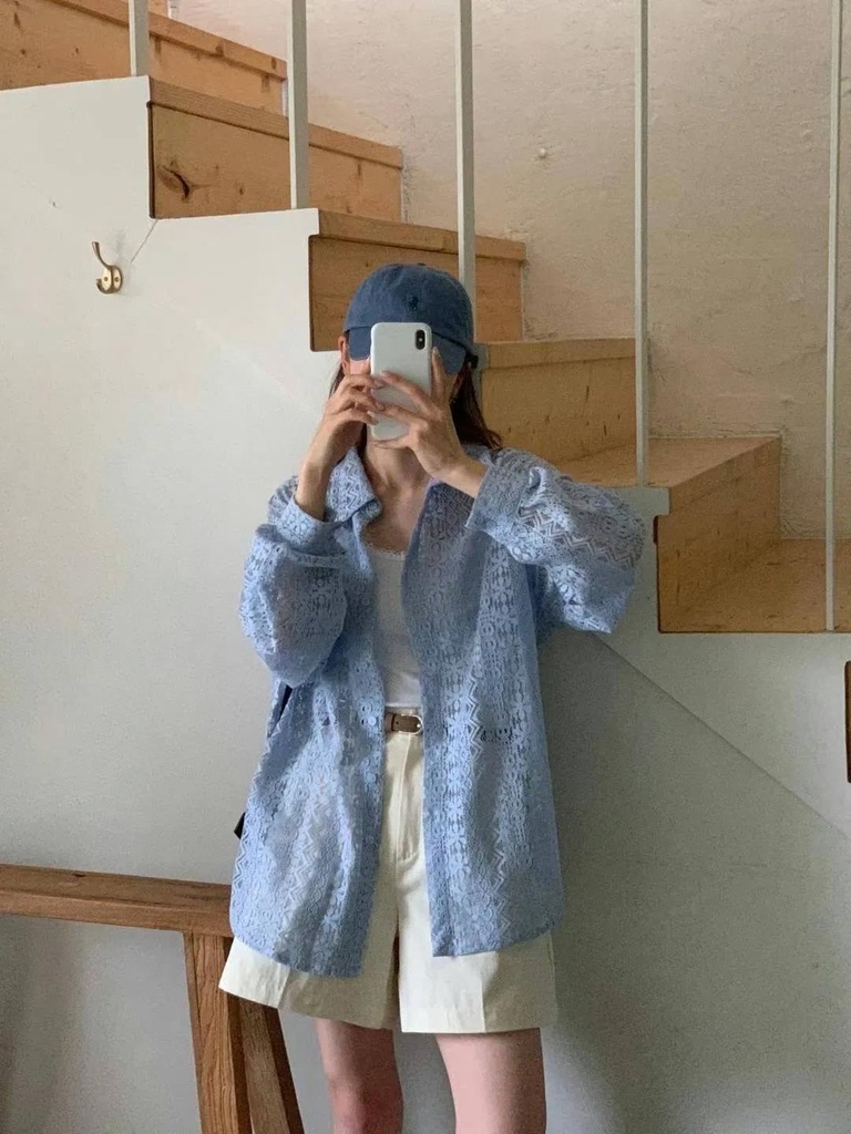 美美自留推薦款長版蕾絲襯衫
