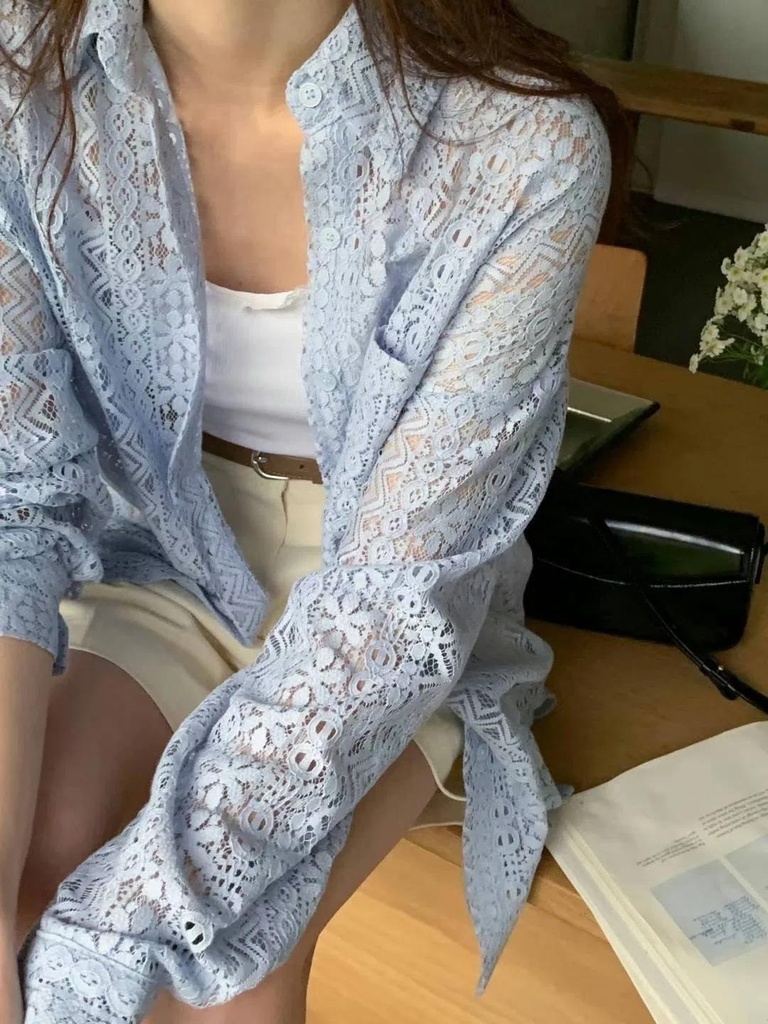 美美自留推薦款長版蕾絲襯衫
