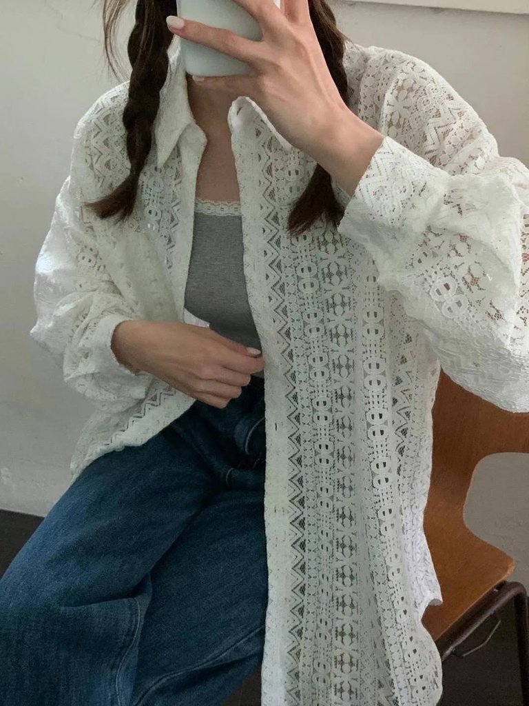 美美自留推薦款長版蕾絲襯衫