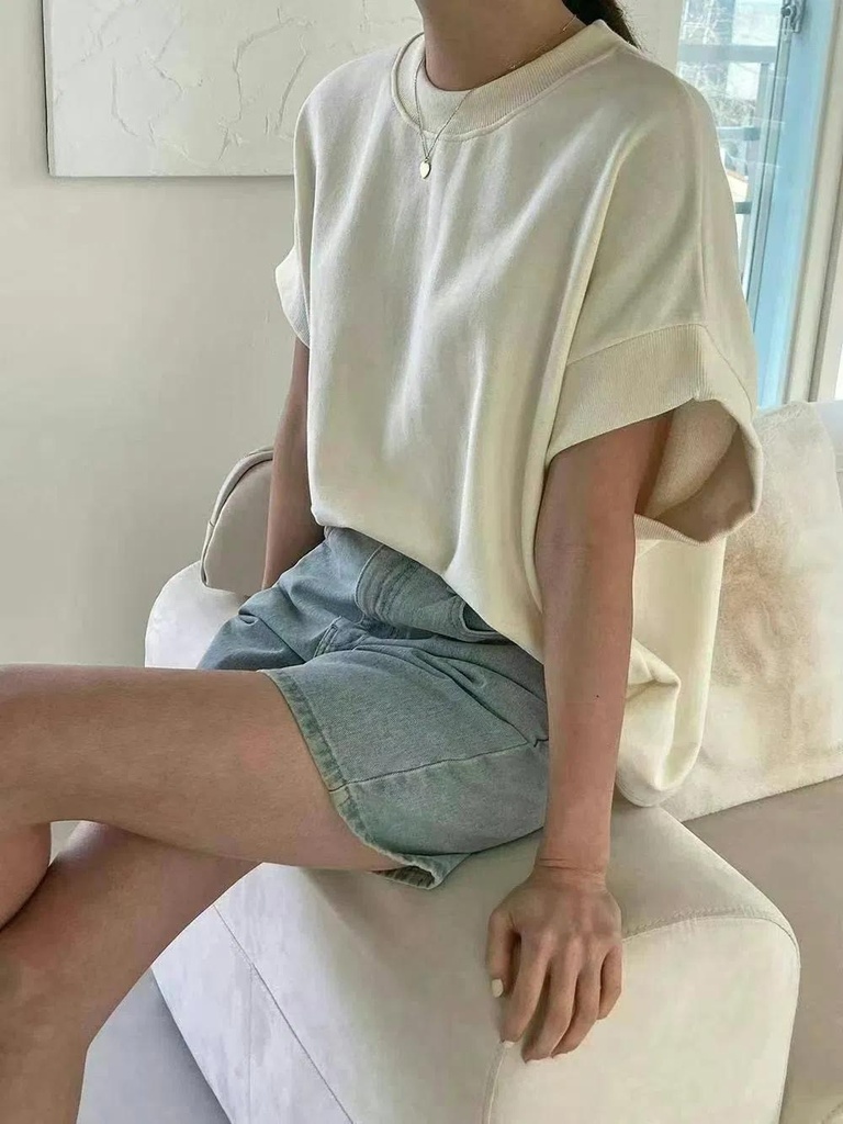 無肩線大寬版手袖厚磅棉上衣