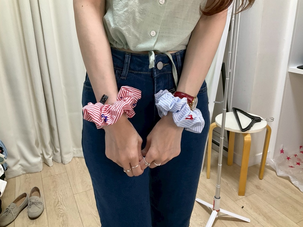 夏日條紋蝴蝶結愛心刺繡大腸圈