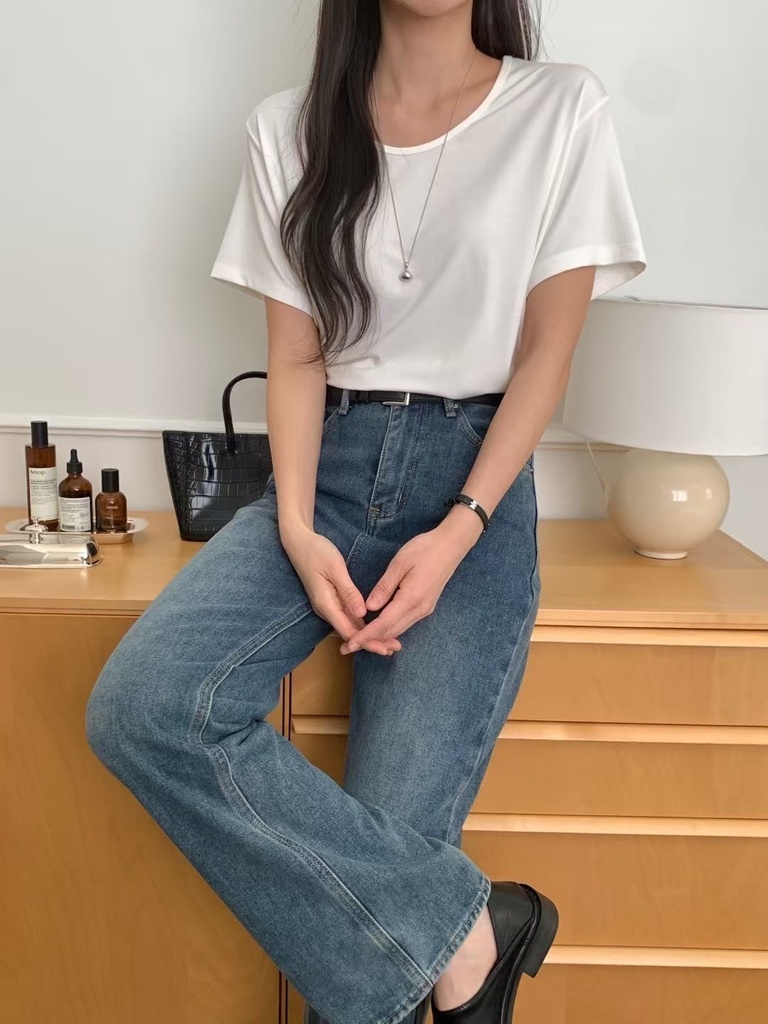 超舒服寬領長版簡約質感T