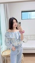 超美花花可拉一字上衣
