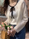 氣質直條緹花透氣撞色滾邊蝴蝶結短版外