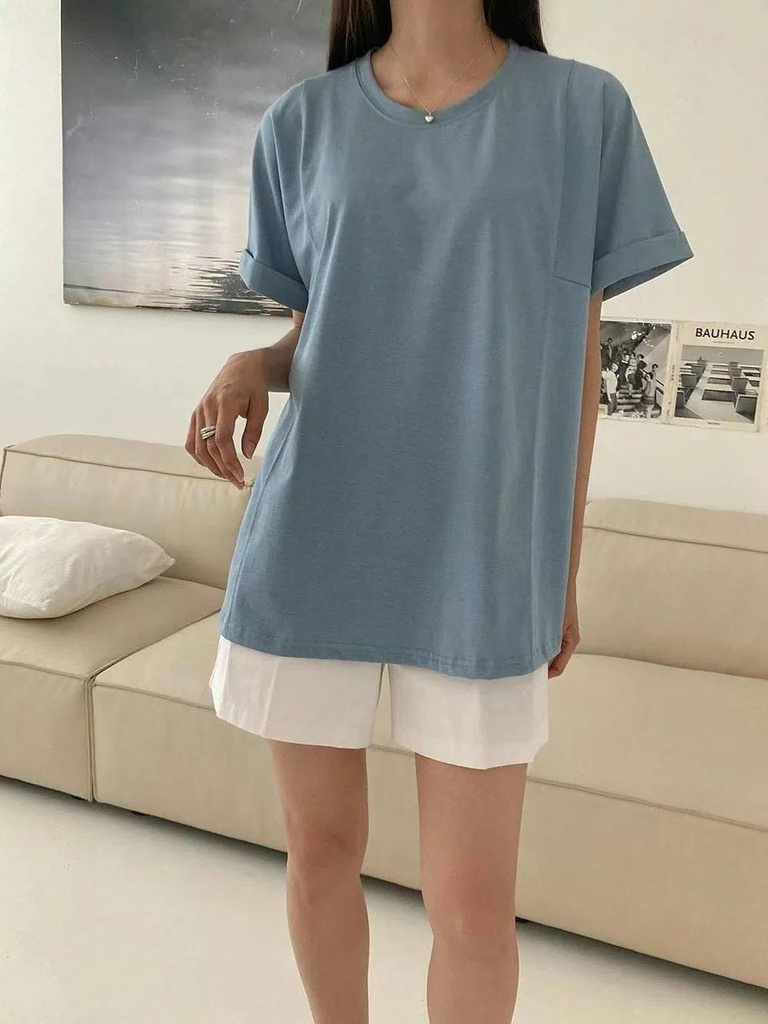 高質感特價手袖反摺線條微傘擺寬鬆上衣