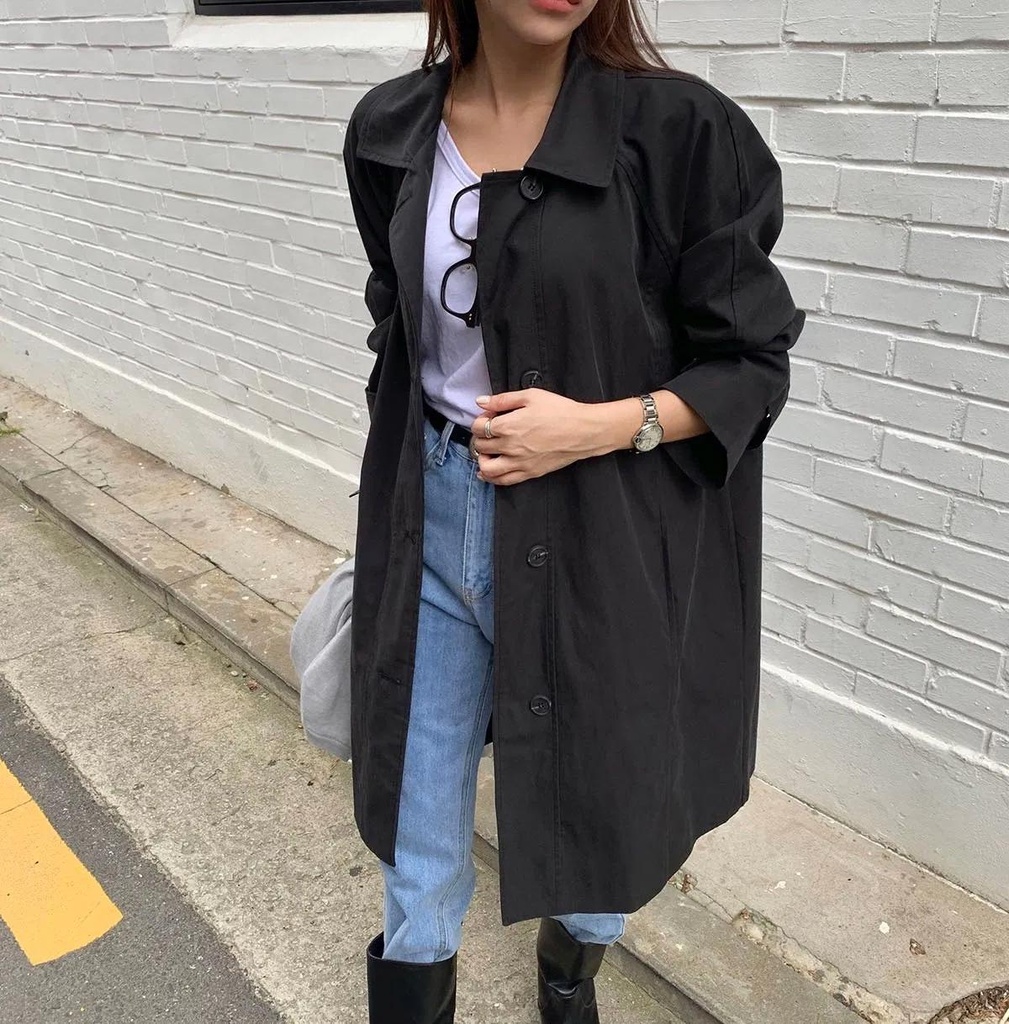 高質感特價翻領琥珀扣全內裡中長版風衣外套