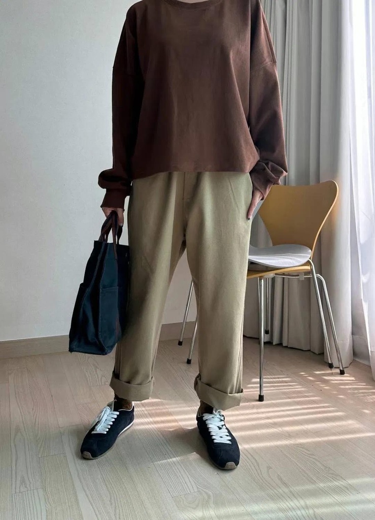 高質感推薦全鬆緊大口袋挺版男友褲