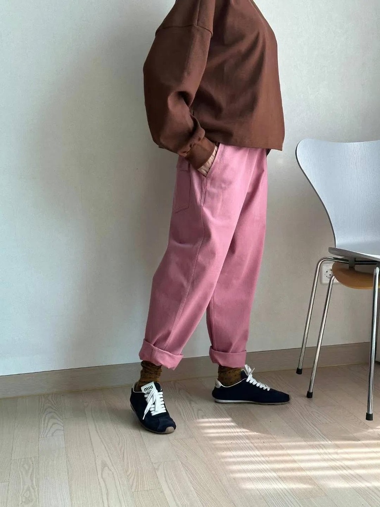 高質感推薦全鬆緊大口袋挺版男友褲