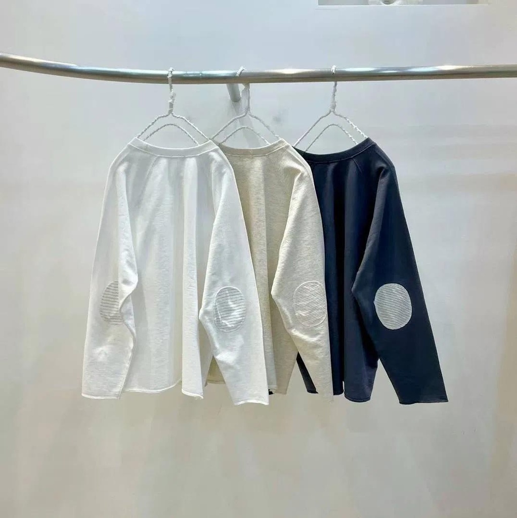 高質感可愛刺繡手肘拼接設計T