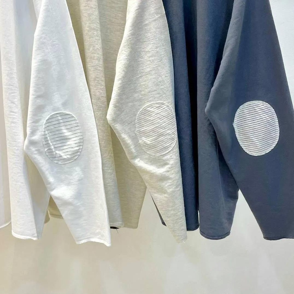 高質感可愛刺繡手肘拼接設計T
