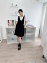 後鬆緊縮腰絨布背心短洋