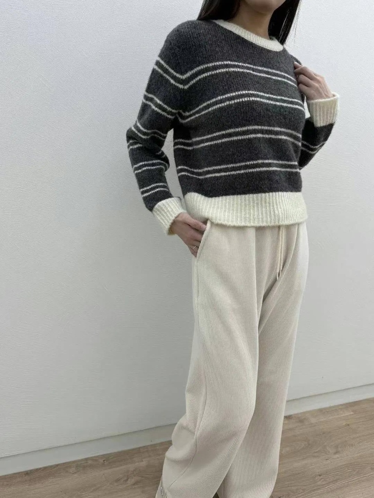 全鬆緊綁帶口袋加絨寬褲
