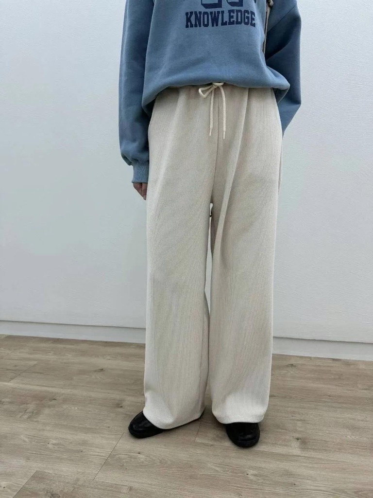 全鬆緊綁帶口袋加絨寬褲
