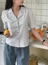 公主抓皺澎袖小格子襯衫