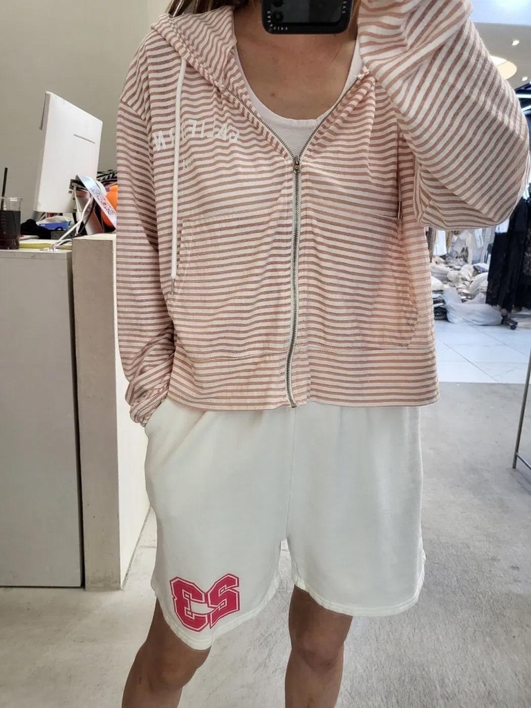 高質感特價超舒服條紋連帽拉鍊口袋外套
