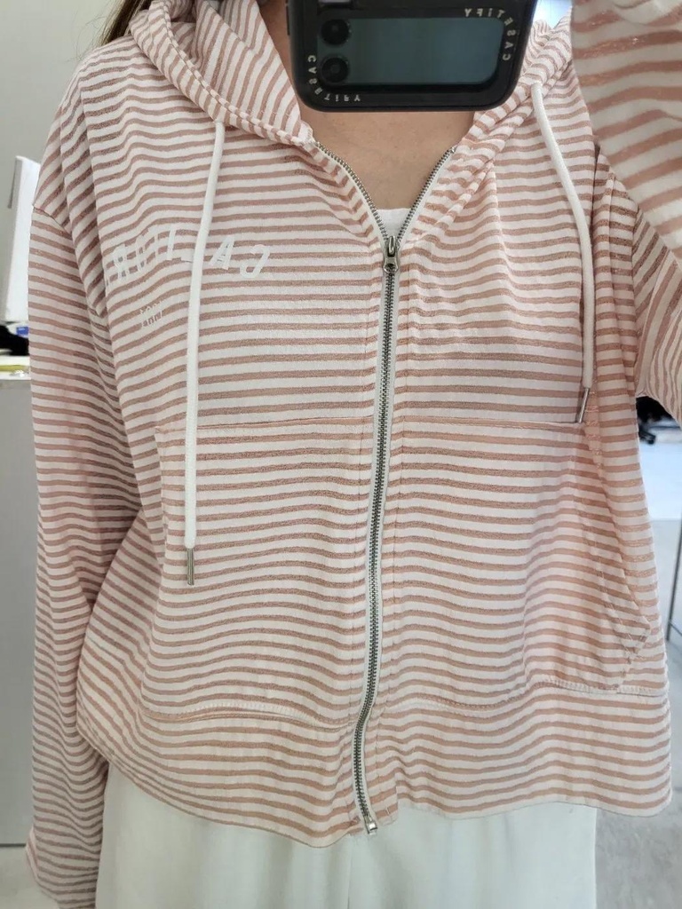 高質感特價超舒服條紋連帽拉鍊口袋外套