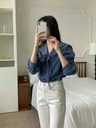 氣質翻領綁帶滑料長袖上衣