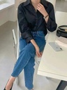 薄款寬鬆隱藏扣前短後長長袖上衣