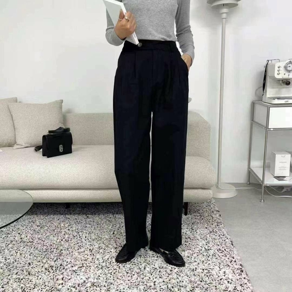 琥珀紋帶扣後鬆緊直筒褲