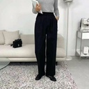 琥珀紋帶扣後鬆緊直筒褲