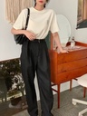 高質感超舒服壓摺附腰帶雙口袋斜紋毛尼寬褲