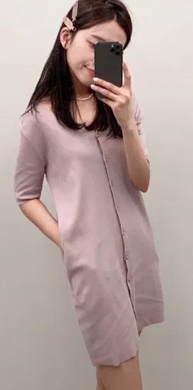 高質感簡約樸素V領開杉鈕扣長版外套式洋裝