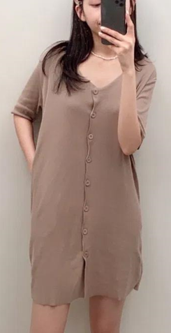 高質感簡約樸素V領開杉鈕扣長版外套式洋裝