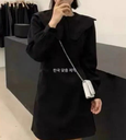 造型大方領抓褶線條長袖短洋裝