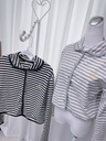 可愛翻領條紋毛巾布刺繡排扣外套