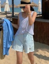 夏日必備全鬆緊刷破薄款牛仔短褲