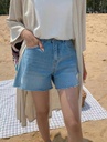 夏日必備全鬆緊刷破薄款牛仔短褲