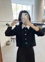 撞色翻領編織紋小香外套