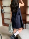 圓領寬肩帶後綁帶短洋裝