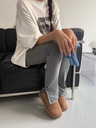 設計款坑條直紋褲腳開扣全鬆緊棉褲