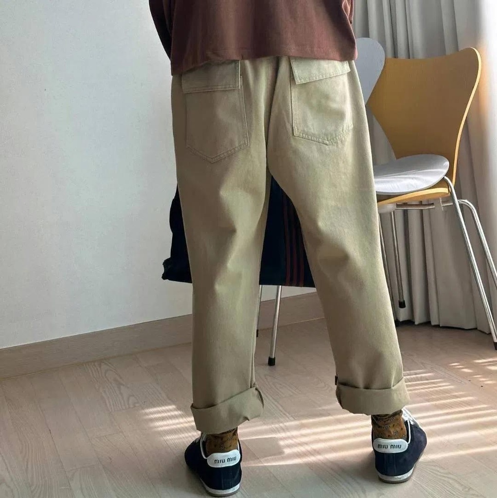 高質感推薦全鬆緊大口袋挺版男友褲