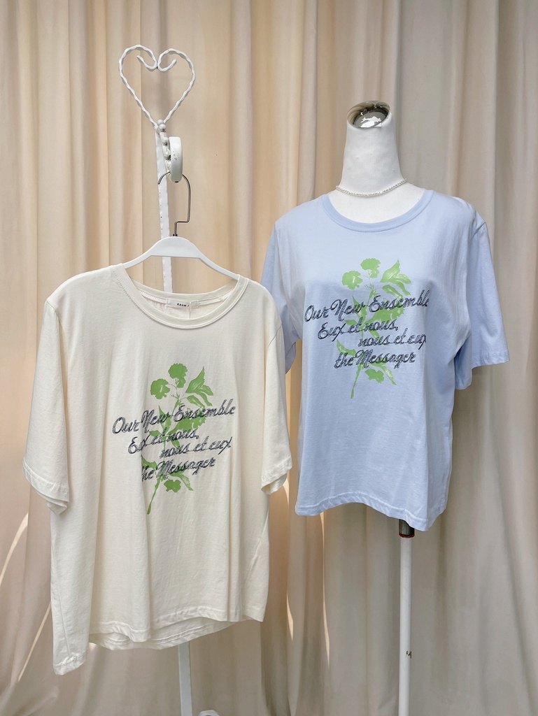 立體刺繡草寫英文植物T