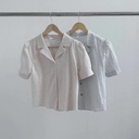 公主抓皺澎袖小格子襯衫