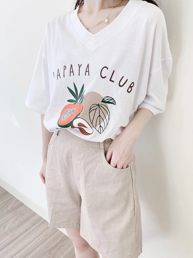 V領木瓜水果棉T