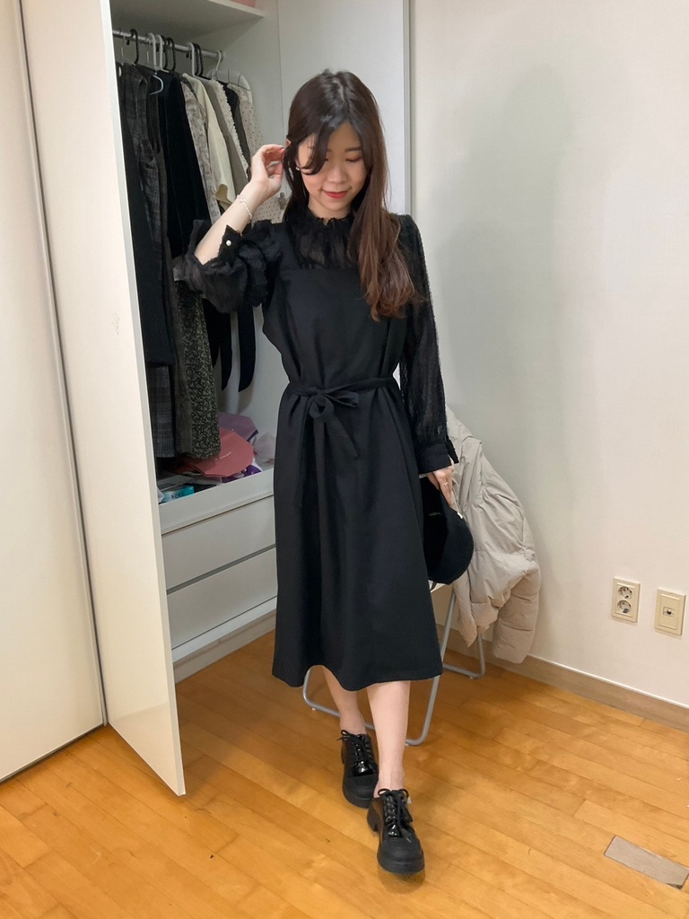 方領背心長洋裝