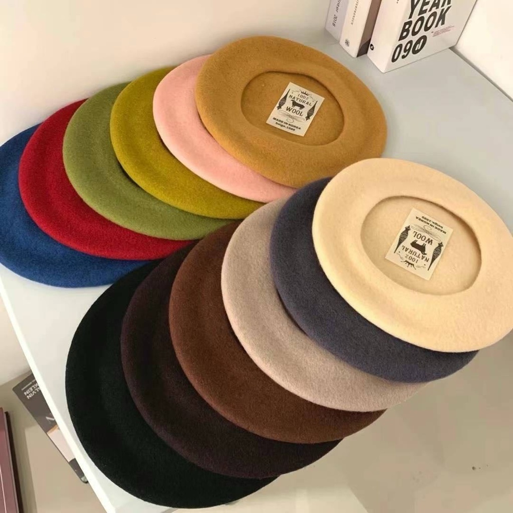 100%羊毛素色畫家帽