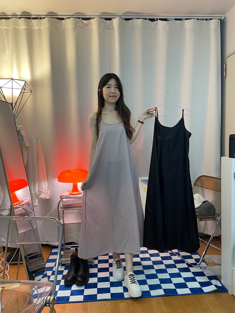 肩帶可調雪紡仿麻吊帶長洋裝