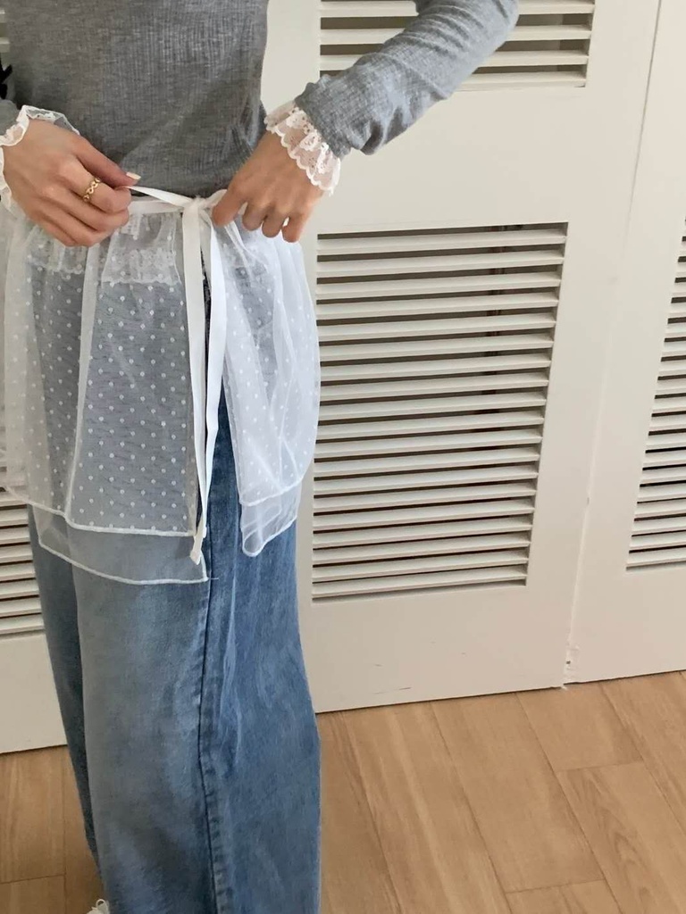 圓點雙層綁帶紗片裙