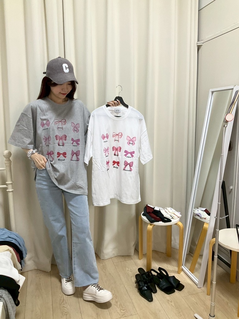 可愛蝴蝶結長版棉T