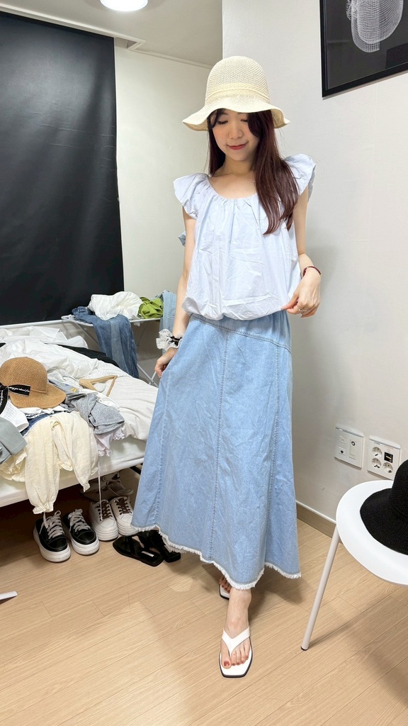 兩面穿設計全鬆緊夏日薄款牛仔長裙