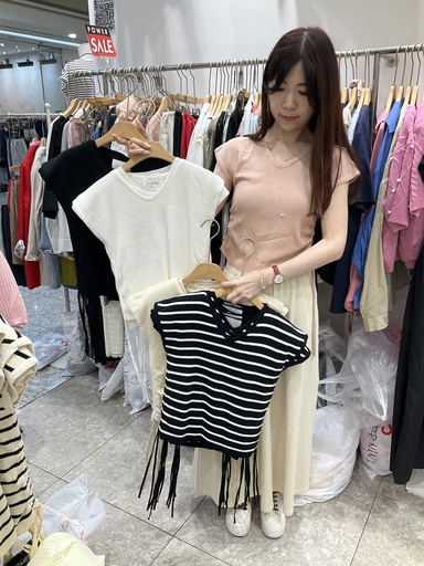 [A3752] V領測抽繩短袖上衣