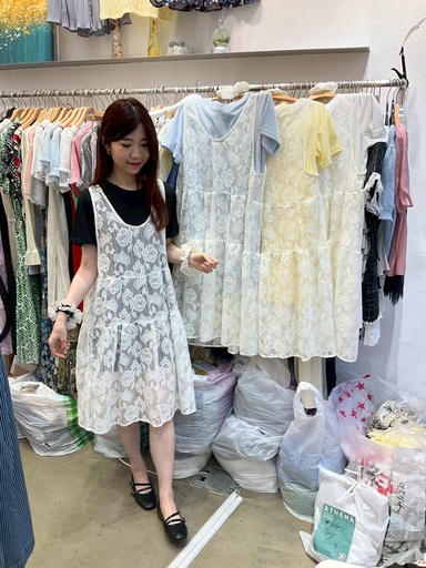 [AT752] 兩件式浪漫刺繡紗裙短袖洋裝