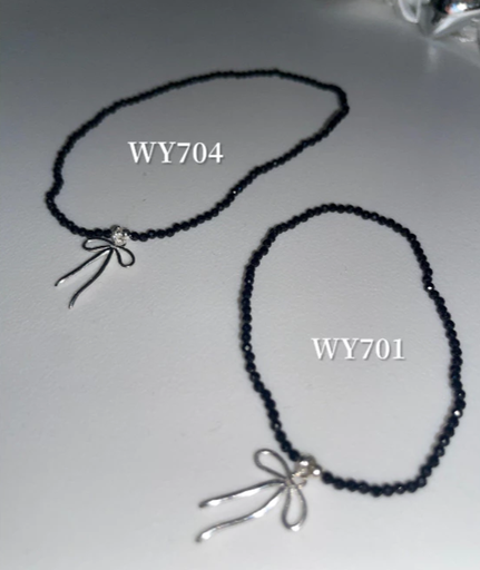 [WY701] 925純銀蝴蝶結黑晶石手鍊