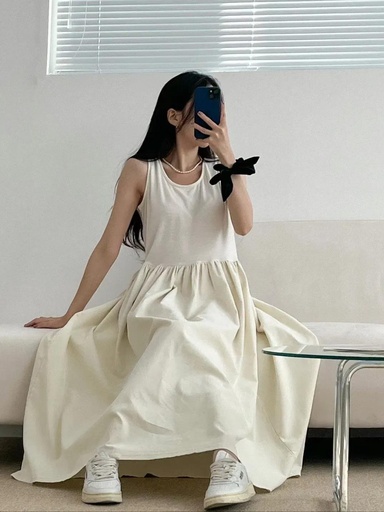 [M5205] 春夏薄款棉質滑料下擺背心長洋