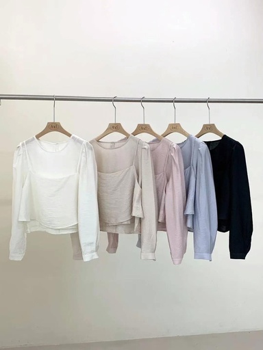 [AD901] 高質感莫戴爾絲真兩件氣質上衣+外搭背心