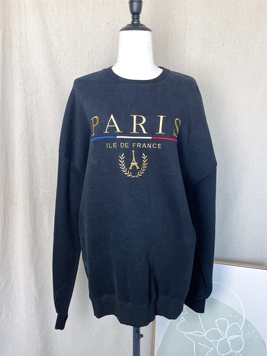 [OT231102] 刺繡PARIS麥穗巴黎鐵塔內刷毛大學T